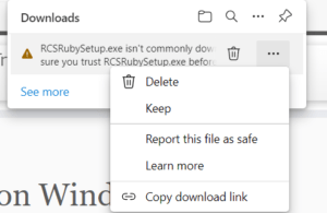 Edge download message and menu